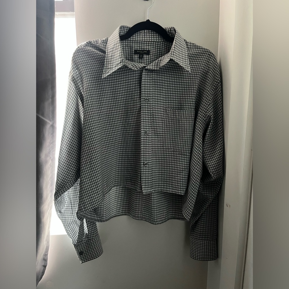 Upcycled Cropped Oversize Shirt White and Grey